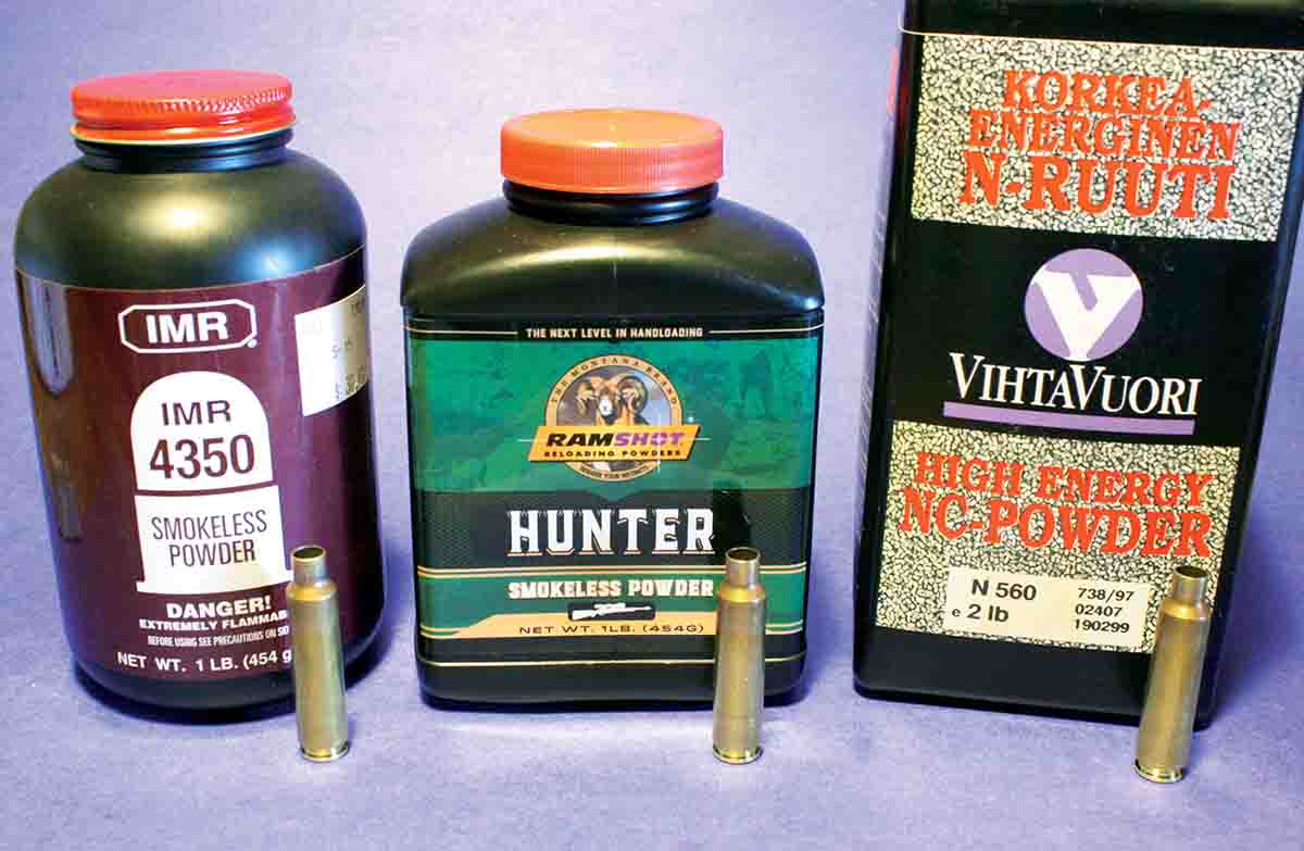 The .284 Winchester works best with medium-slow powders like the old traditional IMR-4350 and the newer Ramshot Hunter and Vihtavuori N560.